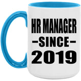HR Manager Since 2019 - 15oz Accent Mug Blue