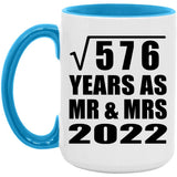 24th Anniversary Square Root of 576 Years As Mr & Mrs 2022 - 15oz Accent Mug Blue