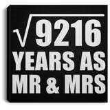96th Anniversary Square Root of 9216 Years As Mr & Mrs - Canvas Square